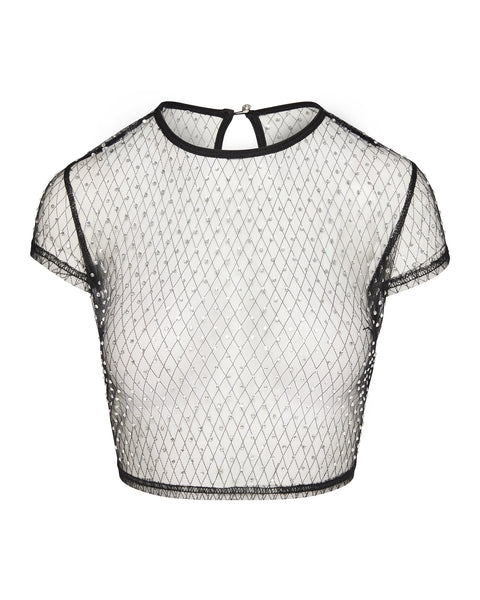 MESH RHINESTONE TOP BLACK