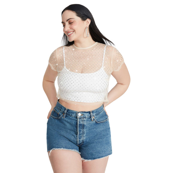 MESH RHINESTONE TOP IVORY