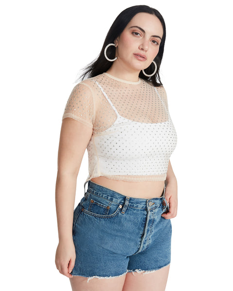 MESH RHINESTONE TOP IVORY